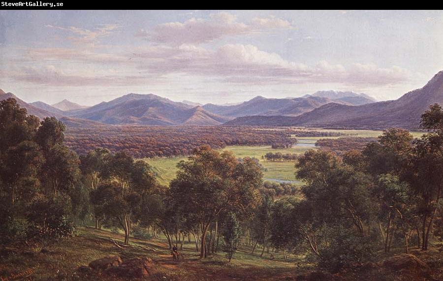 Eugene Guerard Spring in the valley of Mitta Mitta,with the Bogong Ranges in the distance